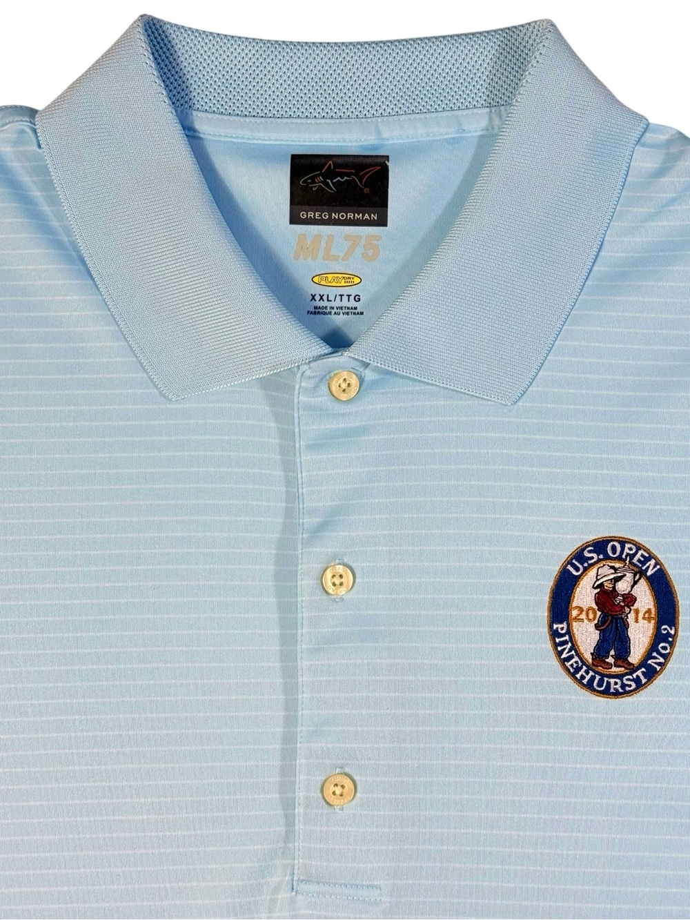 US Open 2014 Pinehurst No. 2 Greg Norman ML75 Golf Polo Shirt XXL Blue Stripe